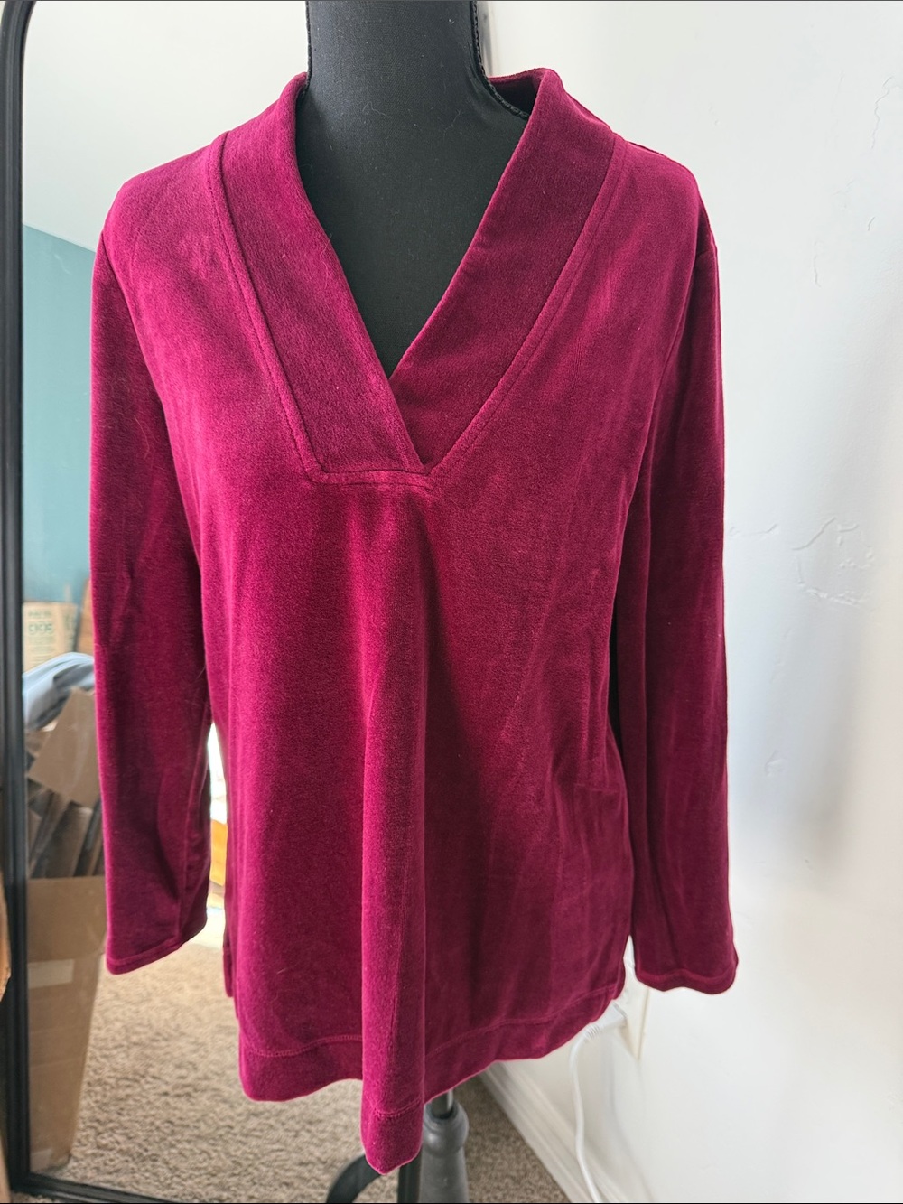Talbots Velvet V-Neck Sweater in Berry